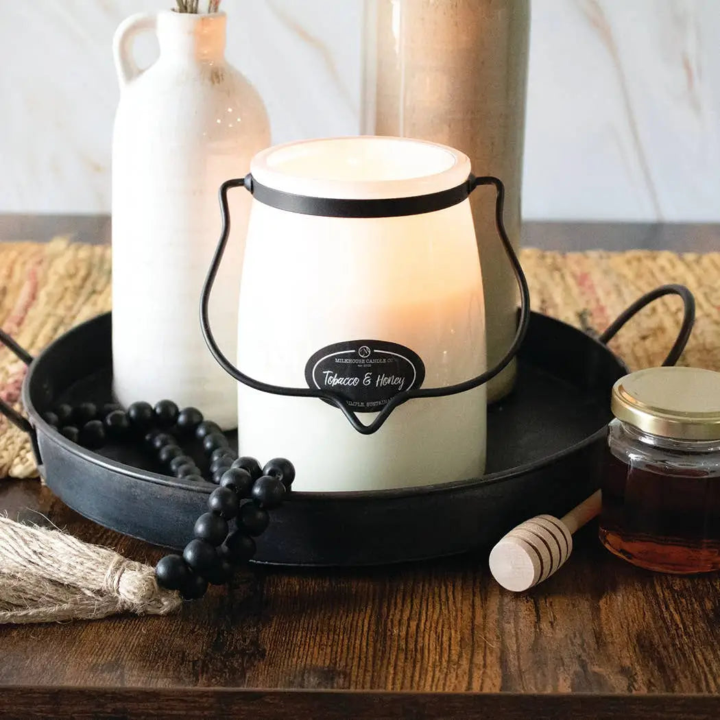 22 oz Butter Jar Candle: Tobacco & Honey - Milkhouse Candle Company
