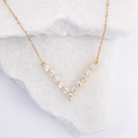 Brilliance V-Bar Chevron Zircon & Gold Necklace