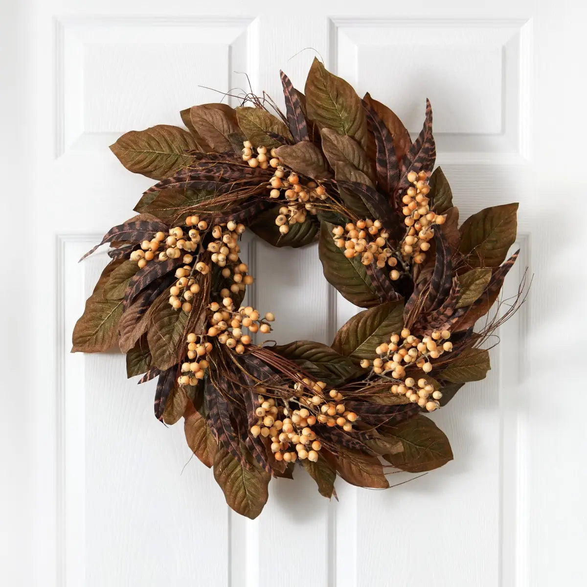 24’’ Autumn Leaves and Berry Wreath - Nearly Natural