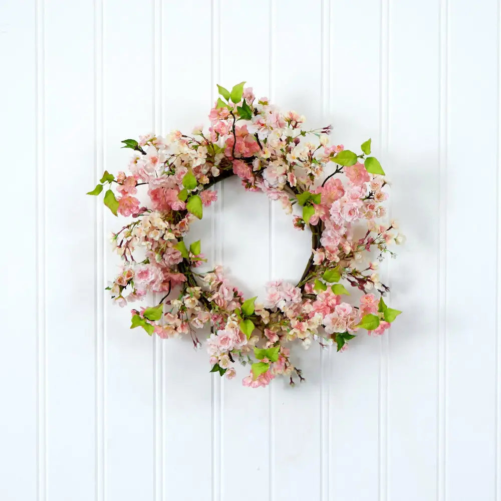 24’’ Cherry Blossom Wreath - Nearly Natural