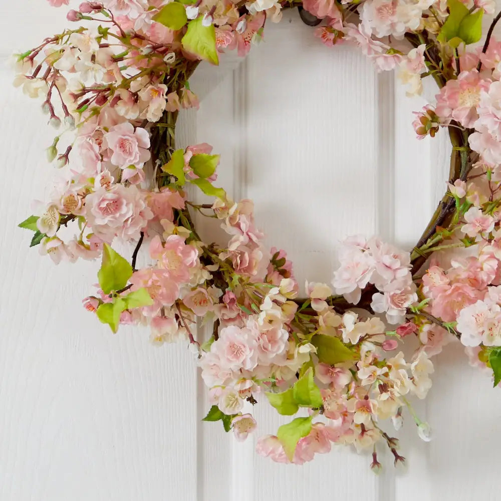 24’’ Cherry Blossom Wreath - Nearly Natural