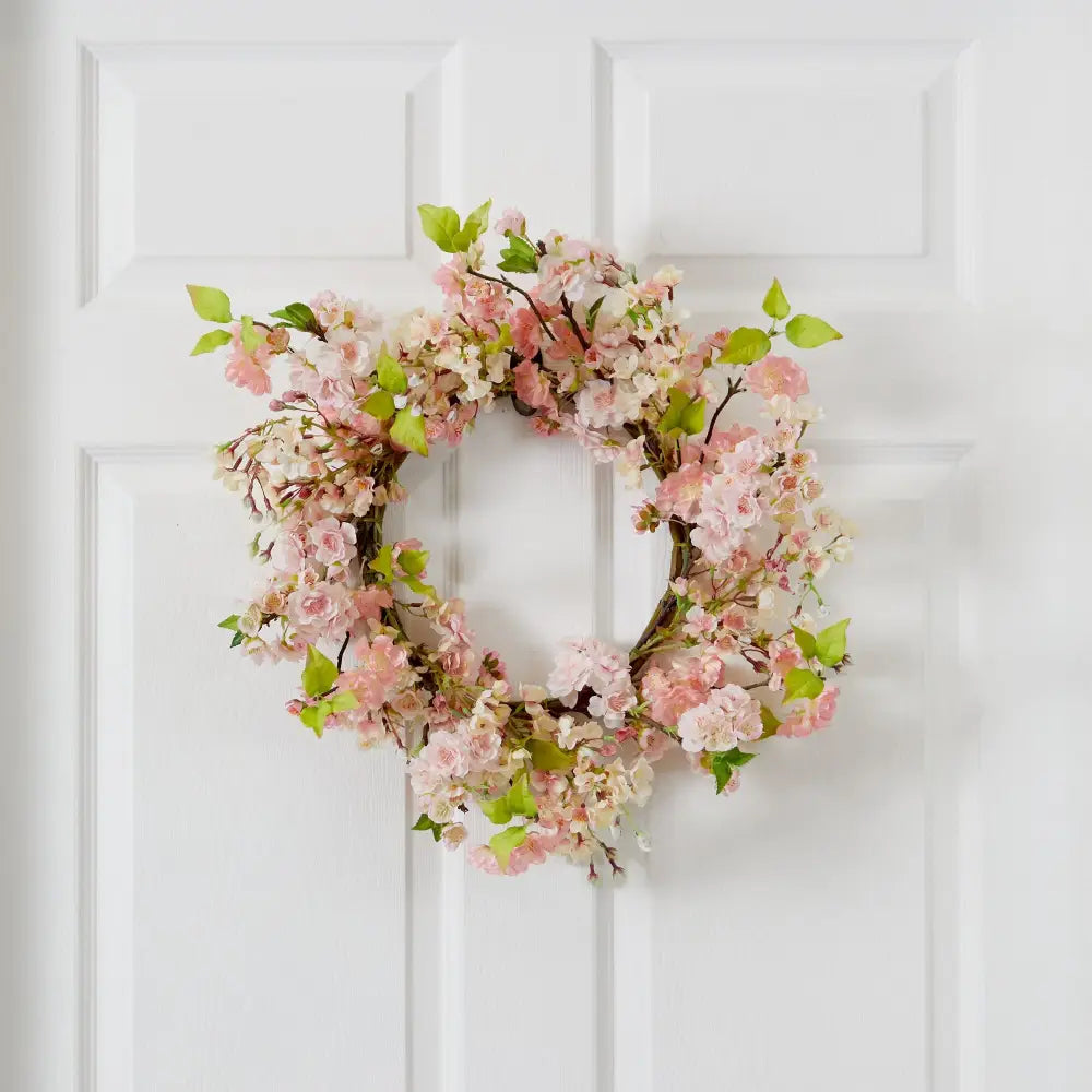 24’’ Cherry Blossom Wreath - Nearly Natural