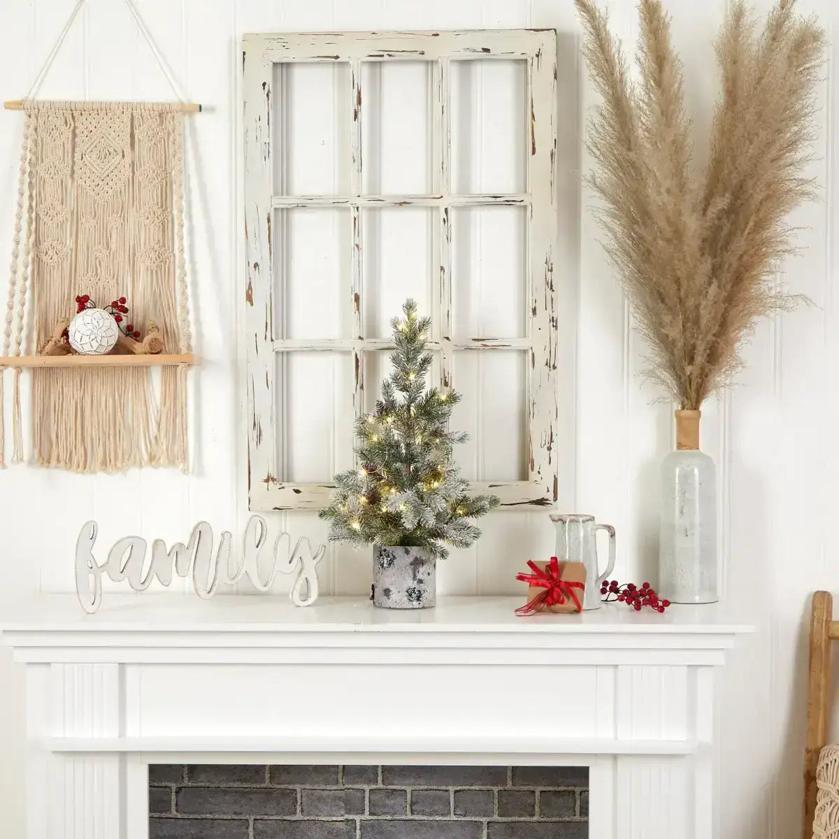 24” Flocked Artificial Christmas Tree in Decorative Birch Bark Planter - Nearly Natural