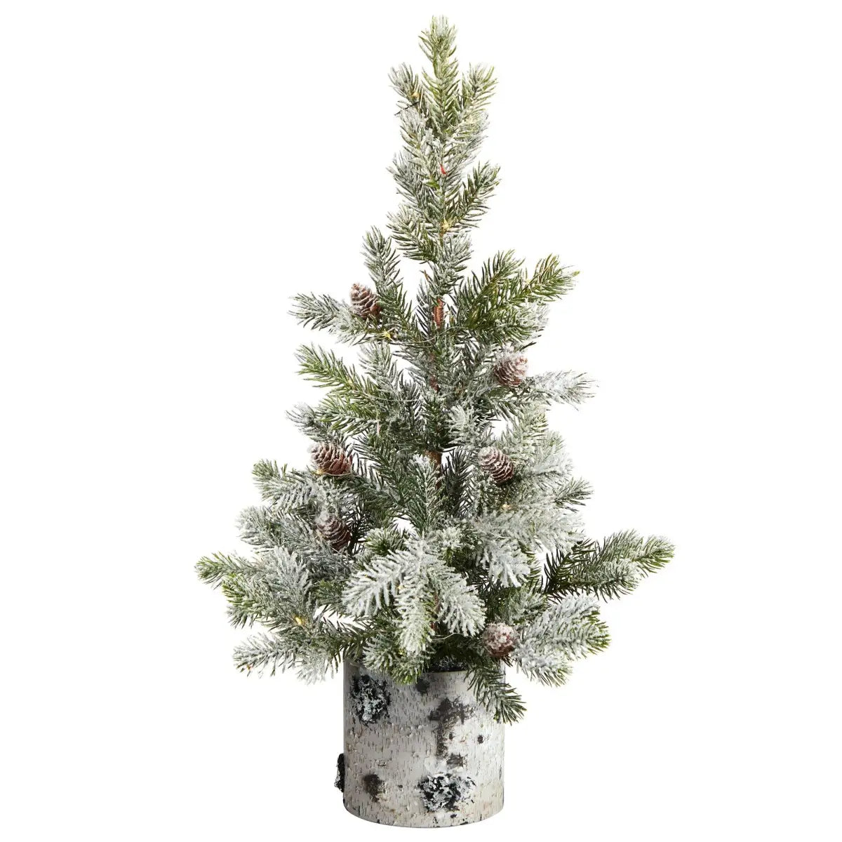 24” Flocked Artificial Christmas Tree in Decorative Birch Bark Planter - Nearly Natural