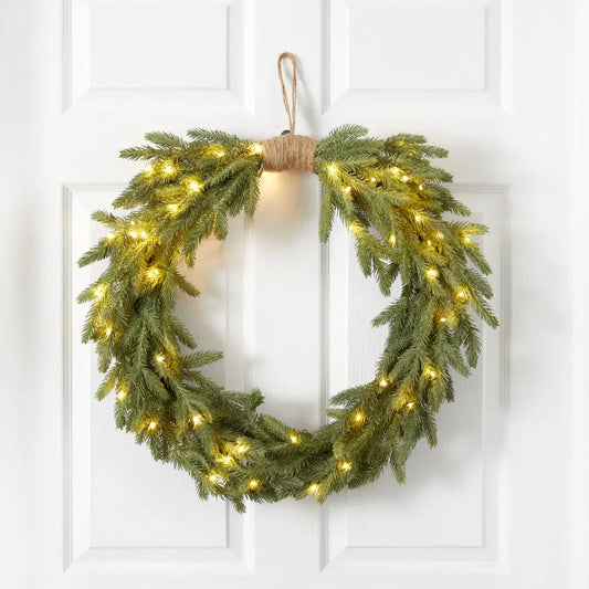 24’’ Holiday Christmas Pre-Lit Cascading Pine Wreath - Nearly Natural