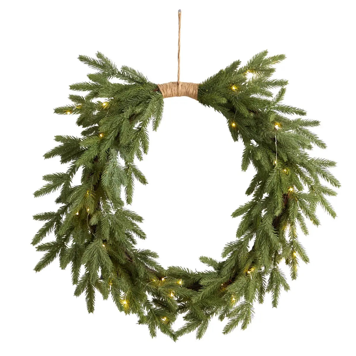 24’’ Holiday Christmas Pre-Lit Cascading Pine Wreath - Nearly Natural