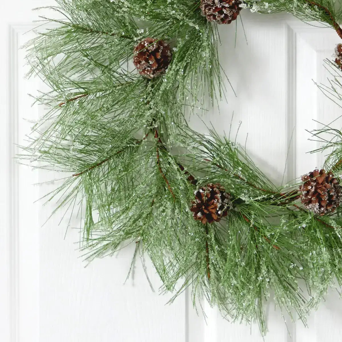 24” Iced Pine Artificial Wreath with Pine Cones - Nearly Natural