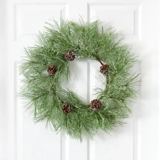 24” Iced Pine Artificial Wreath with Pine Cones - Nearly Natural