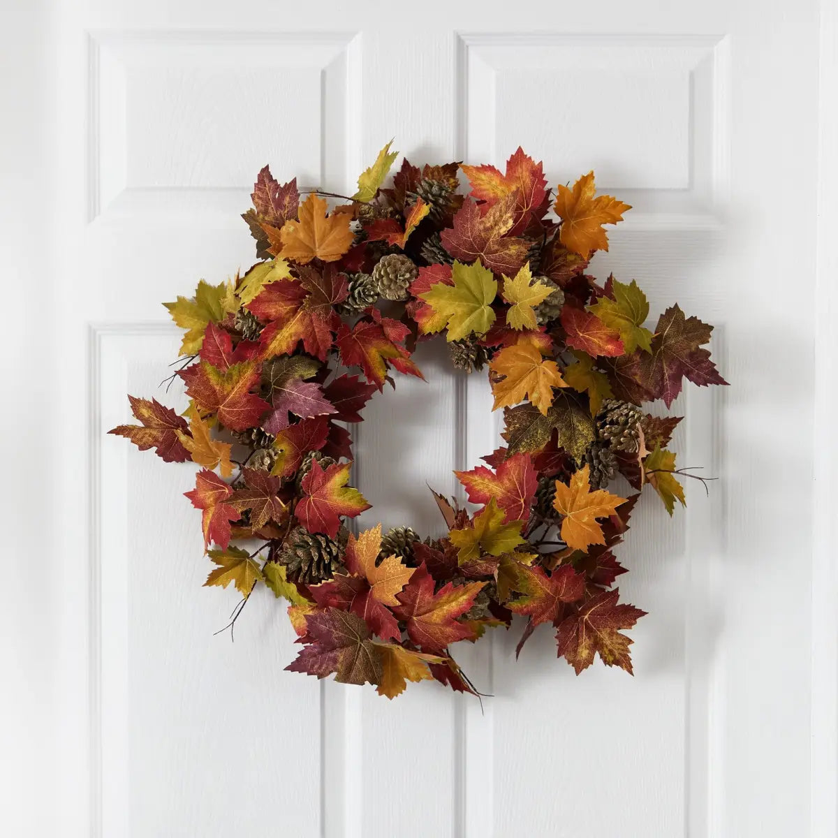 24” Maple Pine Cone Wreath - Nearly Natural