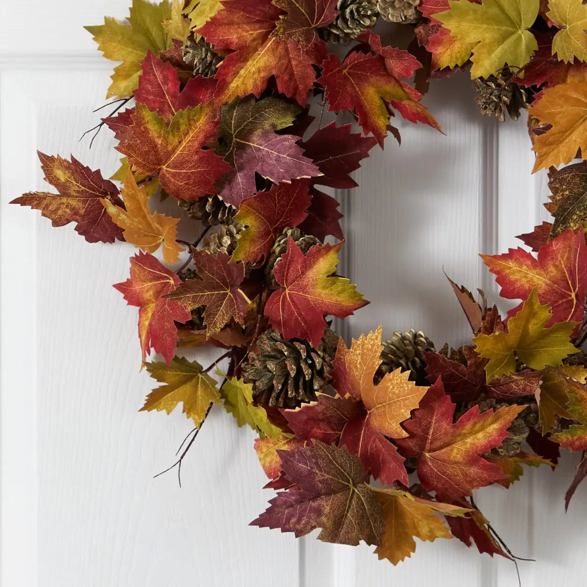 24” Maple Pine Cone Wreath - Nearly Natural