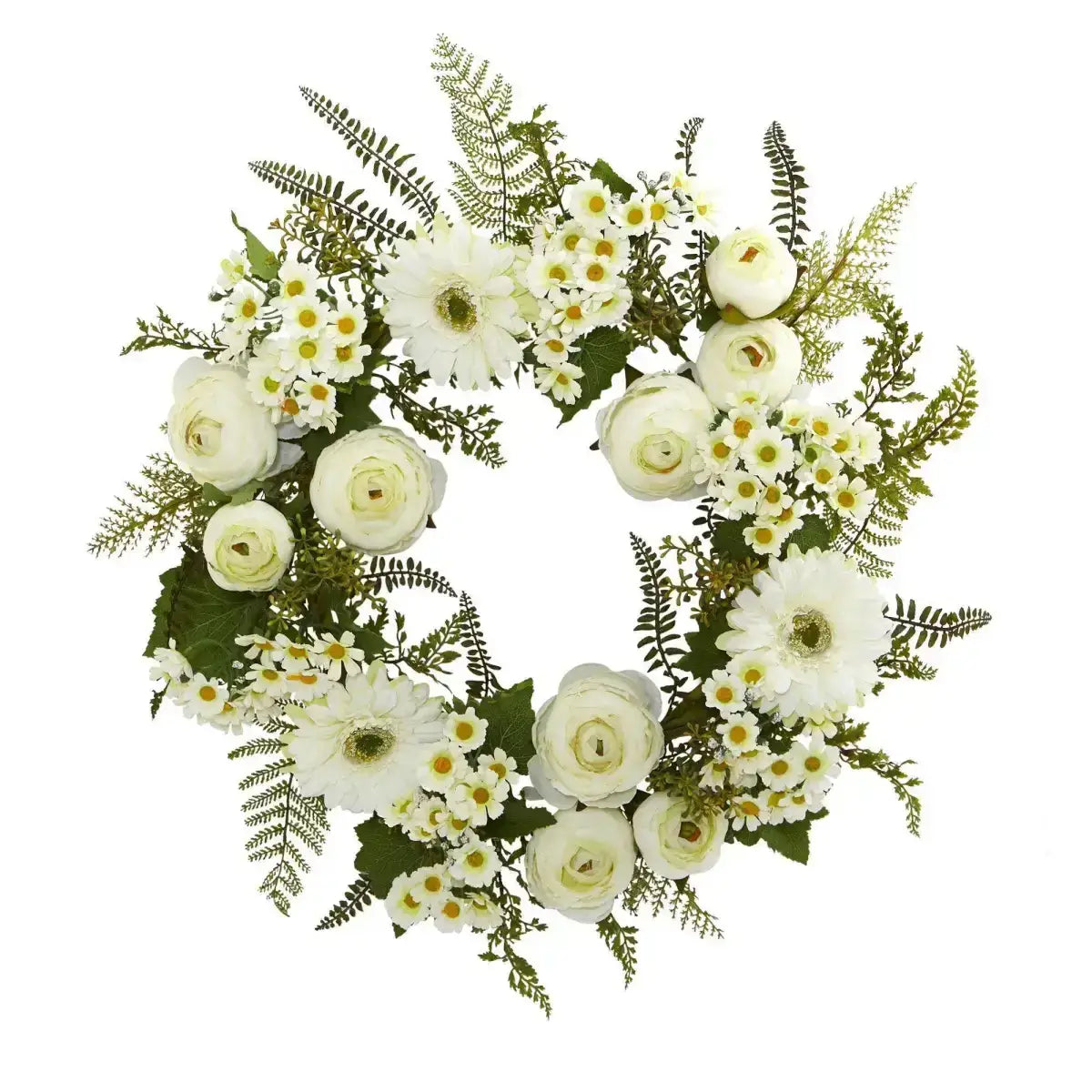 24” Mixed Daisy’s and Ranunculus Wreath - Nearly Natural