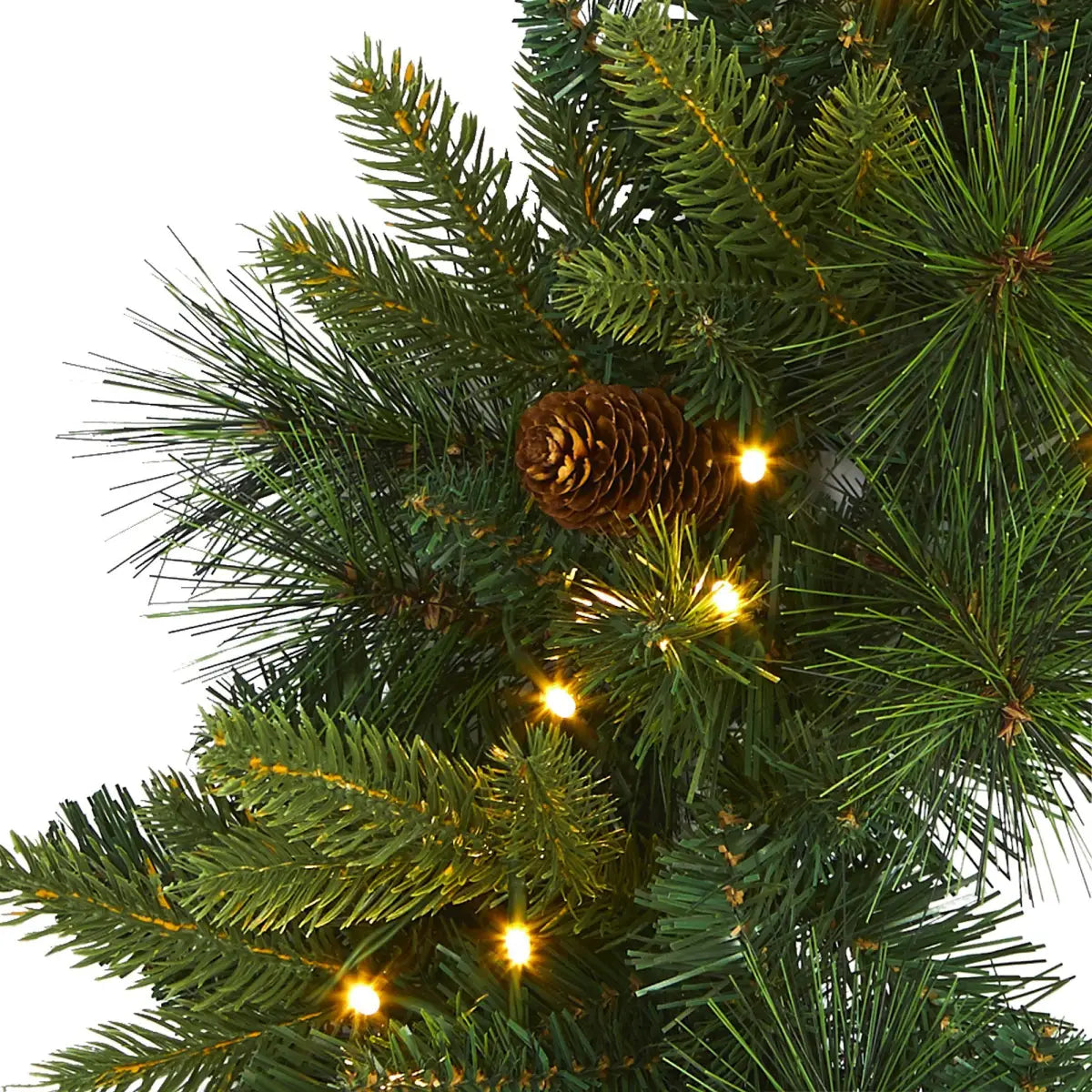 24” Mixed Pine Artificial Christmas Wreath with 35 Clear LED Lights and Pinecones - Nearly Natural