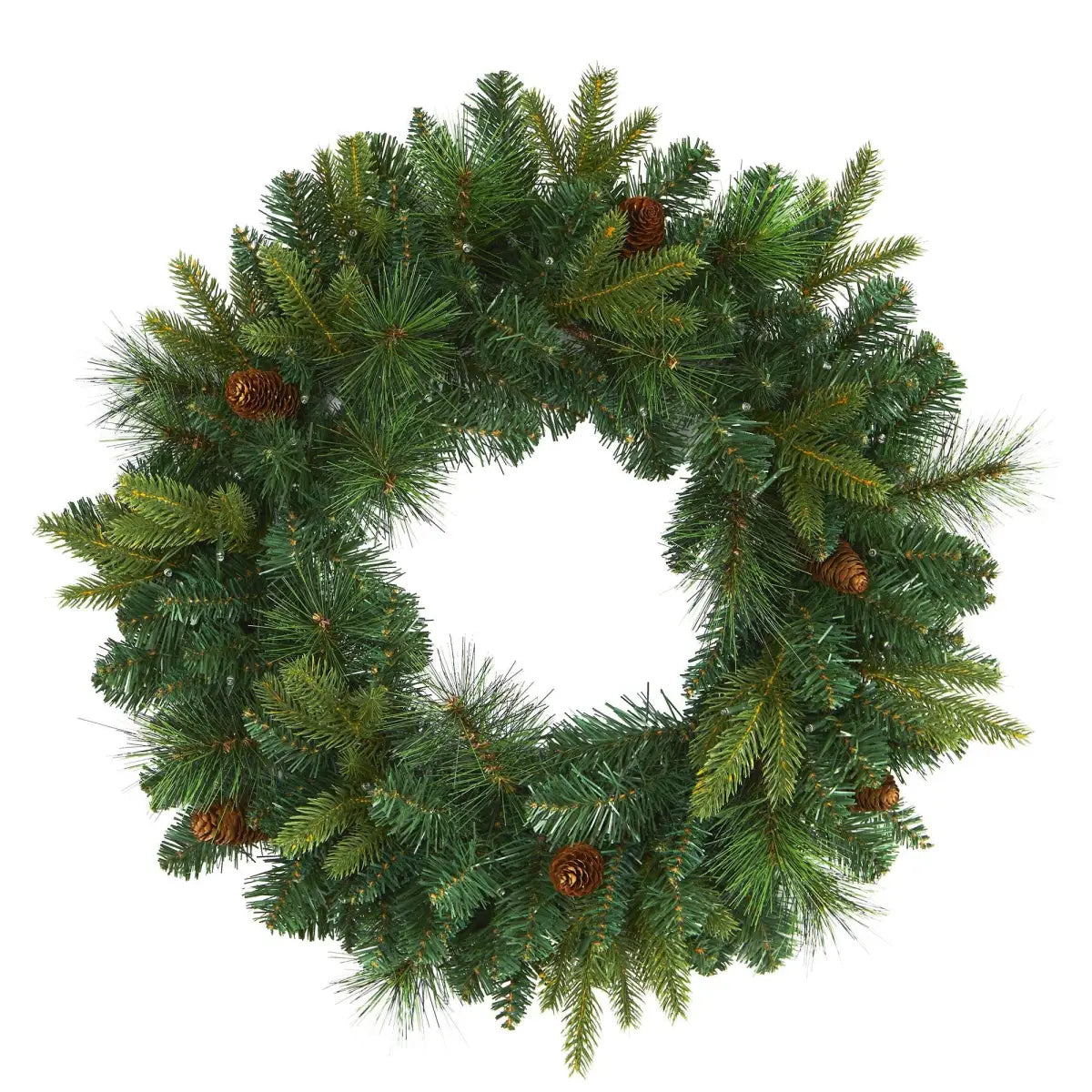 24” Mixed Pine Artificial Christmas Wreath with 35 Clear LED Lights and Pinecones - Nearly Natural