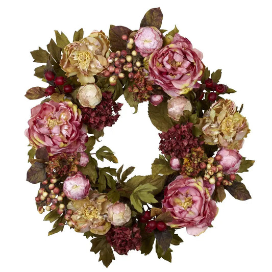 24’’ Peony Hydrangea Wreath’ - Nearly Natural