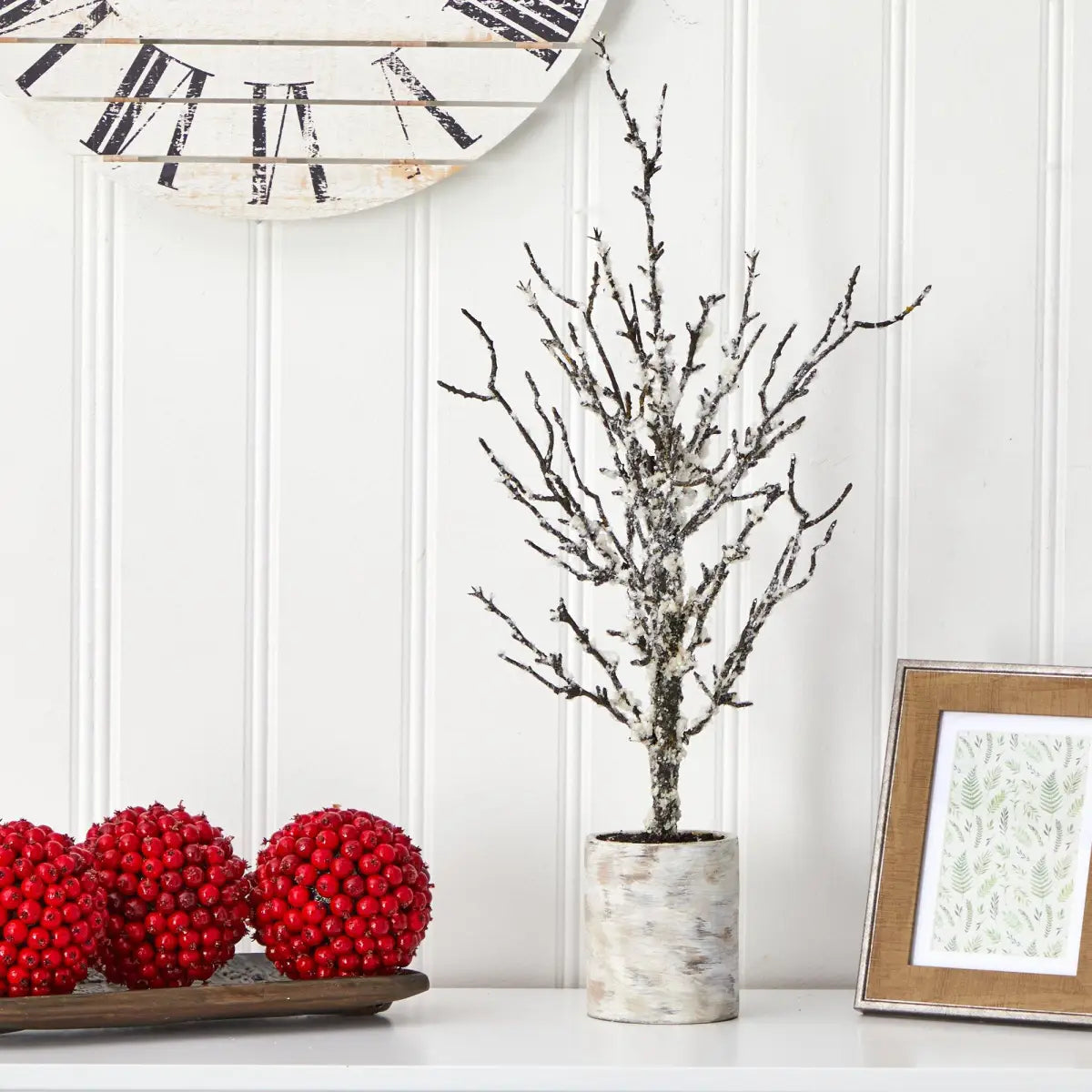 24” Snowed Twig Artificial Christmas Tree in Decorative Planter - Nearly Natural