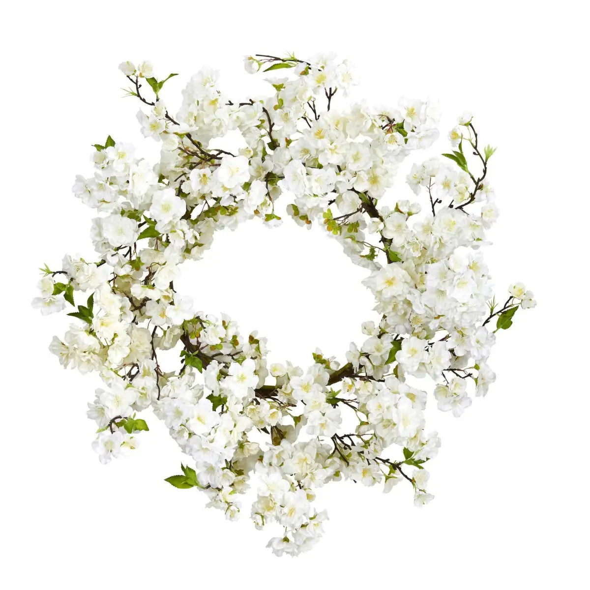 24” White Flower Blossom Wreath - Nearly Natural