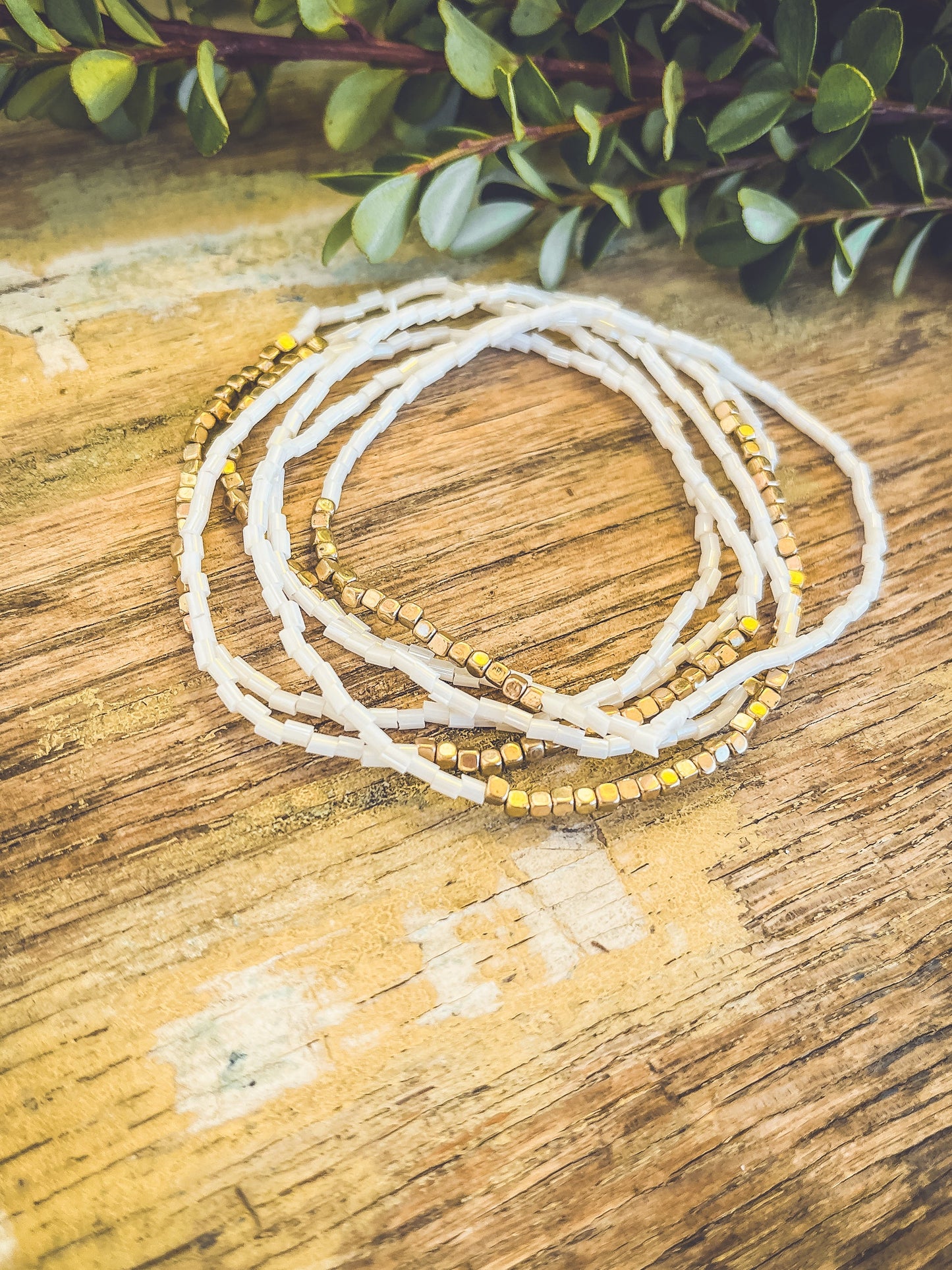 Beautiful White Bead Stacking Bracelet Set