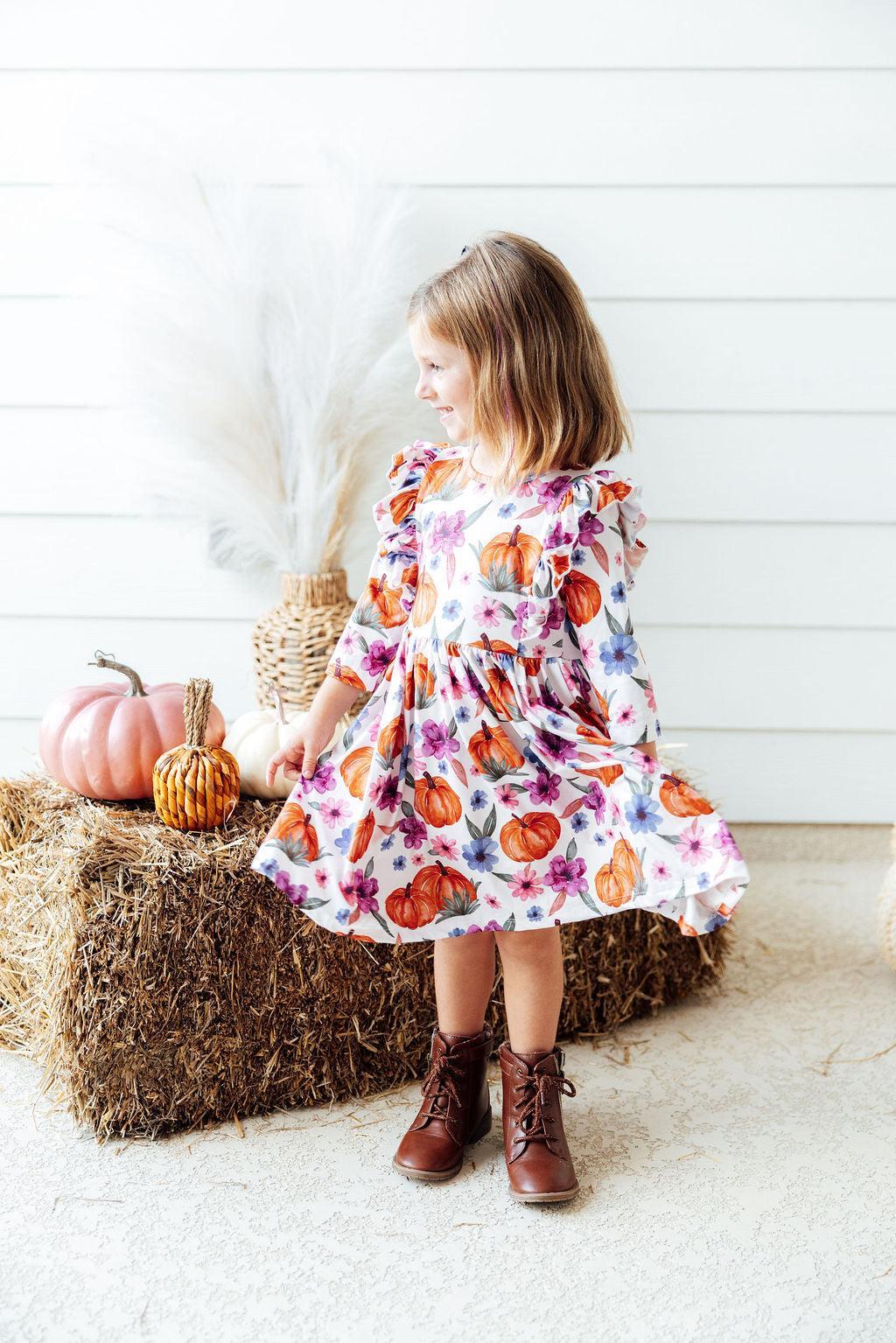 Hey Pumpkin Fall Ruffle Twirl Dress - Mila & Rose ®