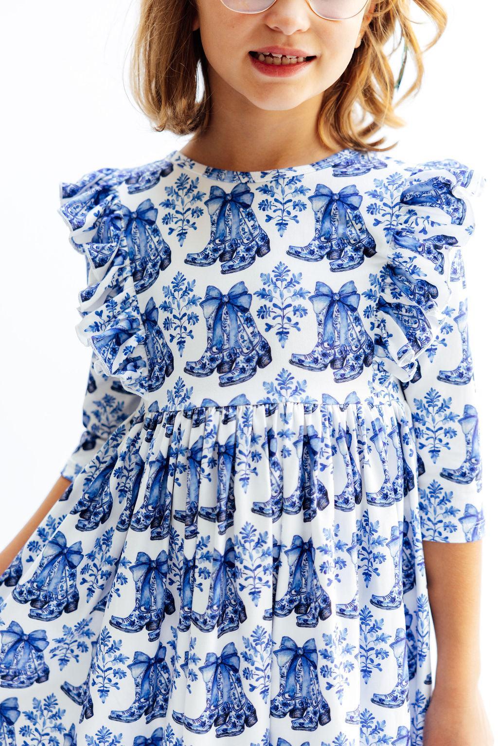 Southern Belle 3/4 Sleeve Ruffle Twirl Dress - Mila & Rose ®