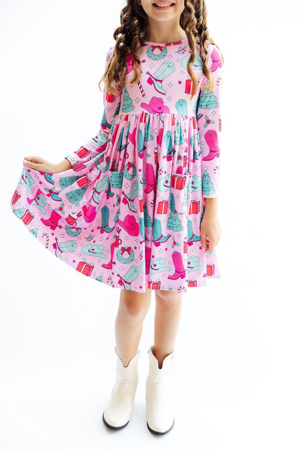 Christmas Cowgirl L/S Pocket Twirl Dress - Mila & Rose ®