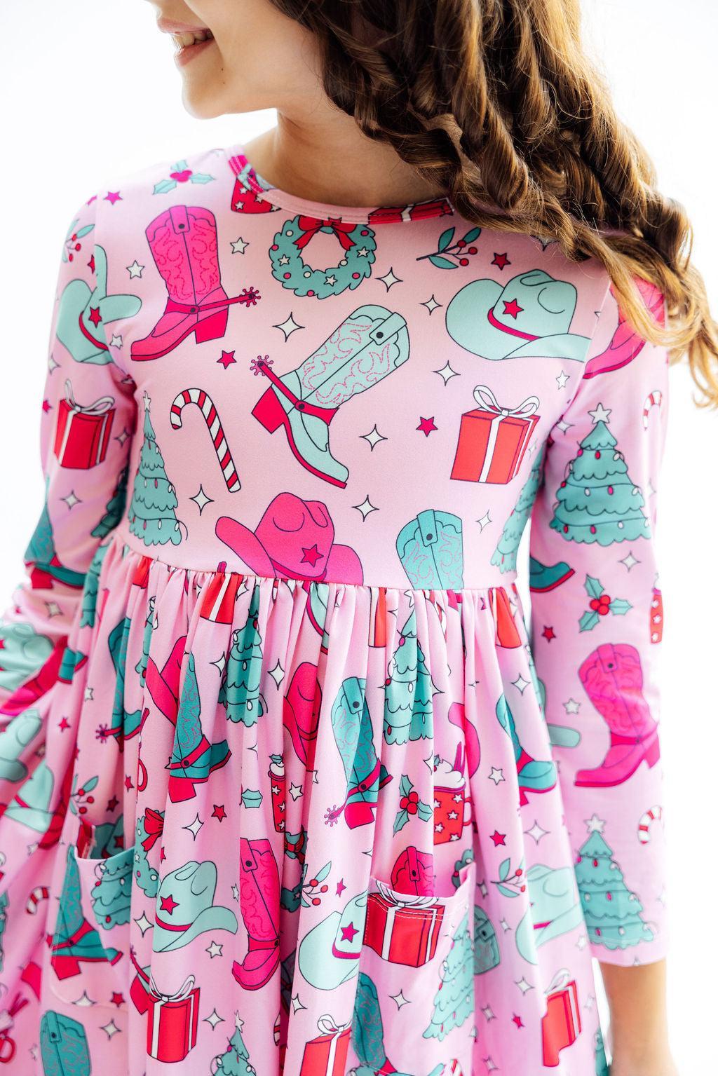 Christmas Cowgirl L/S Pocket Twirl Dress - Mila & Rose ®