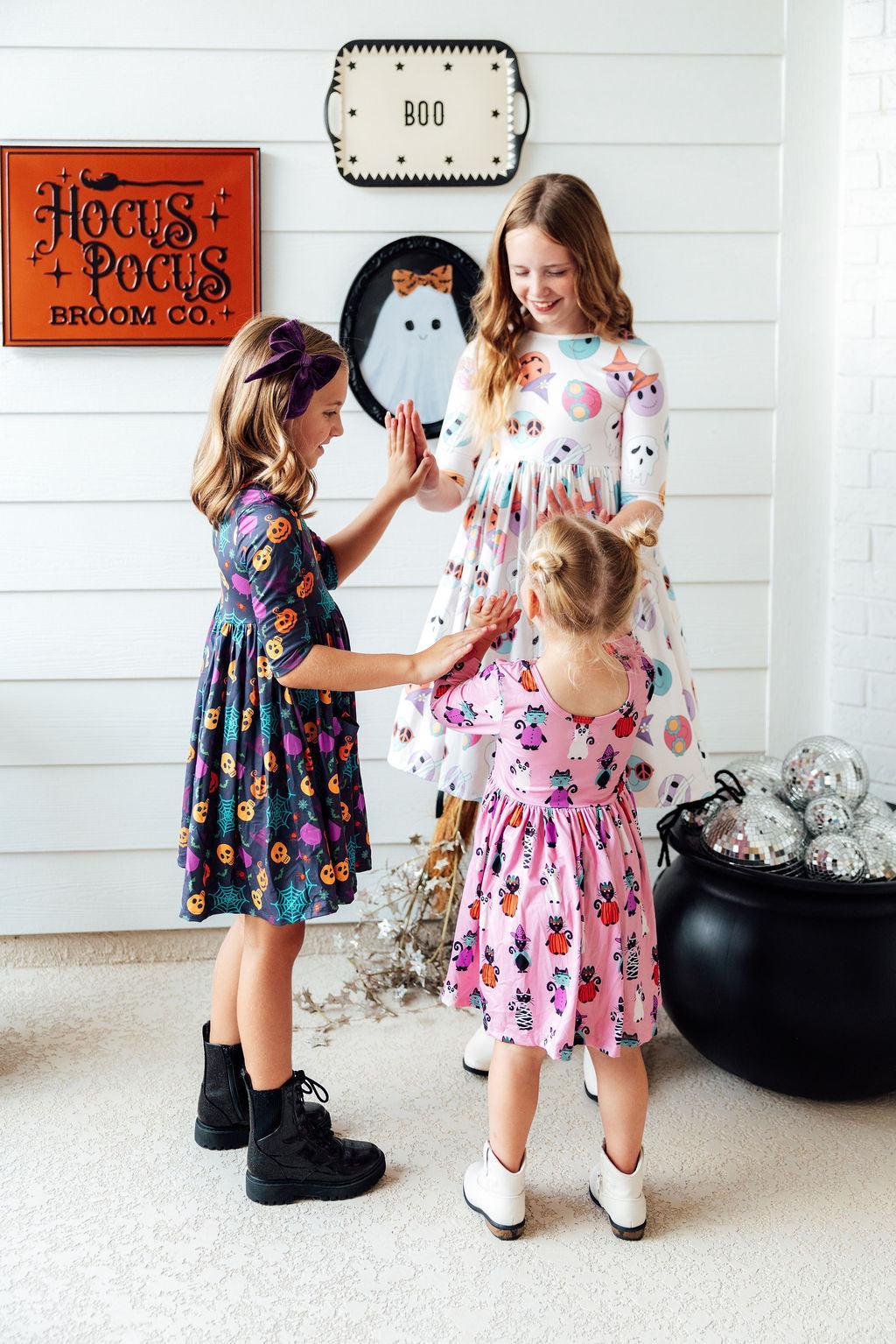 Skeleton Web 3/4 Sleeve Pocket Twirl Dress - Mila & Rose ®