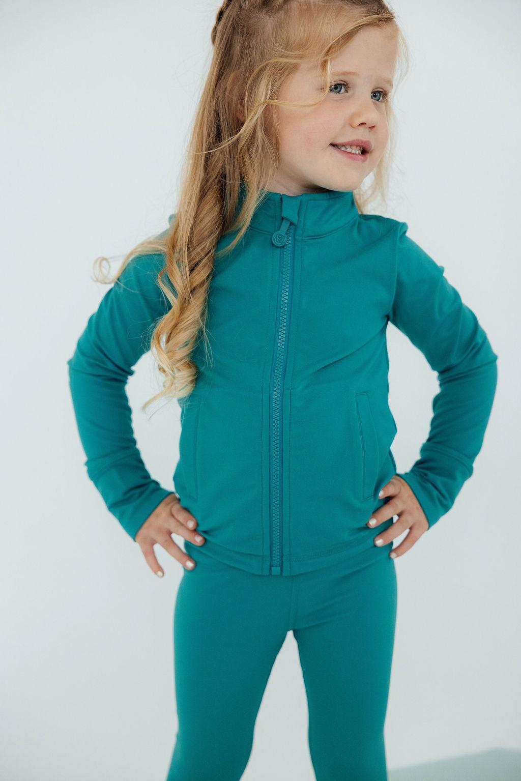 Teal Blue Ruffle Activewear Zip Jacket - Mila & Rose ®