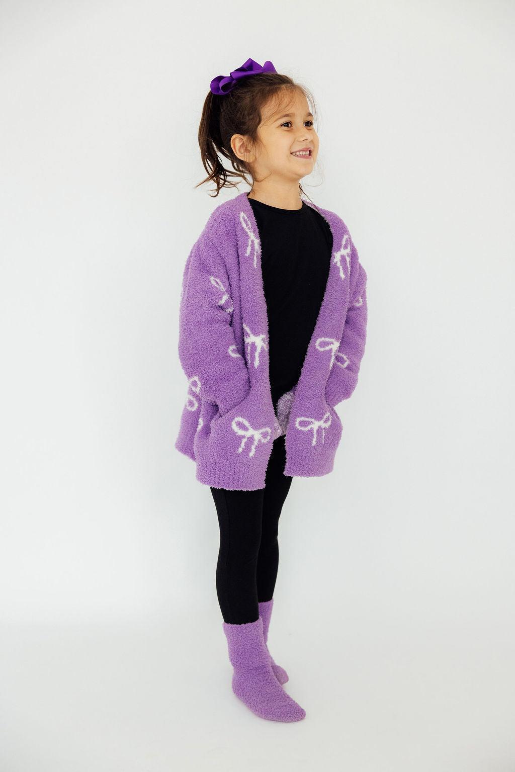 Kids Cozy Cardigan - Lilac/Coconut Bow - Mila & Rose ®