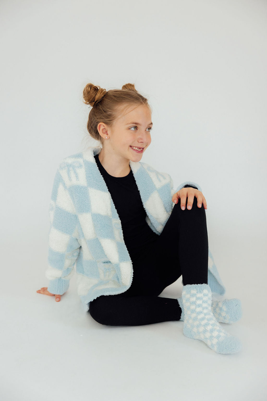 Kids Cozy Cardigan - Light Blue Checkerboard - Mila & Rose ®