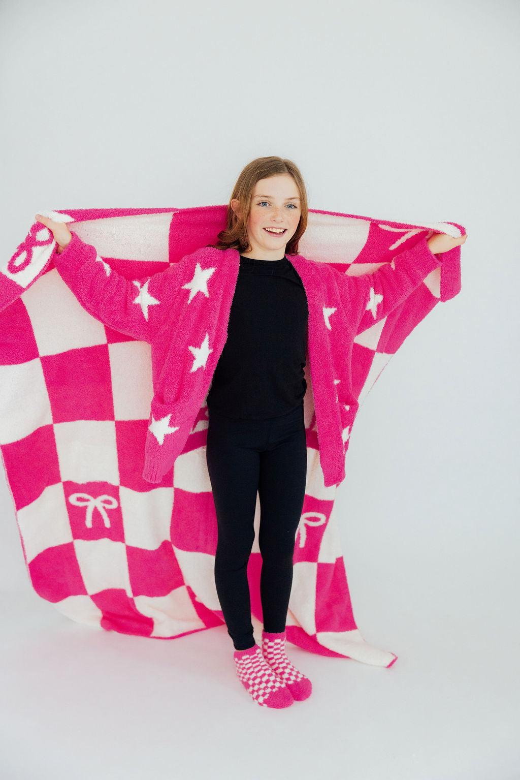 Kids Cozy Socks - Bright Pink Checker - Mila & Rose ®