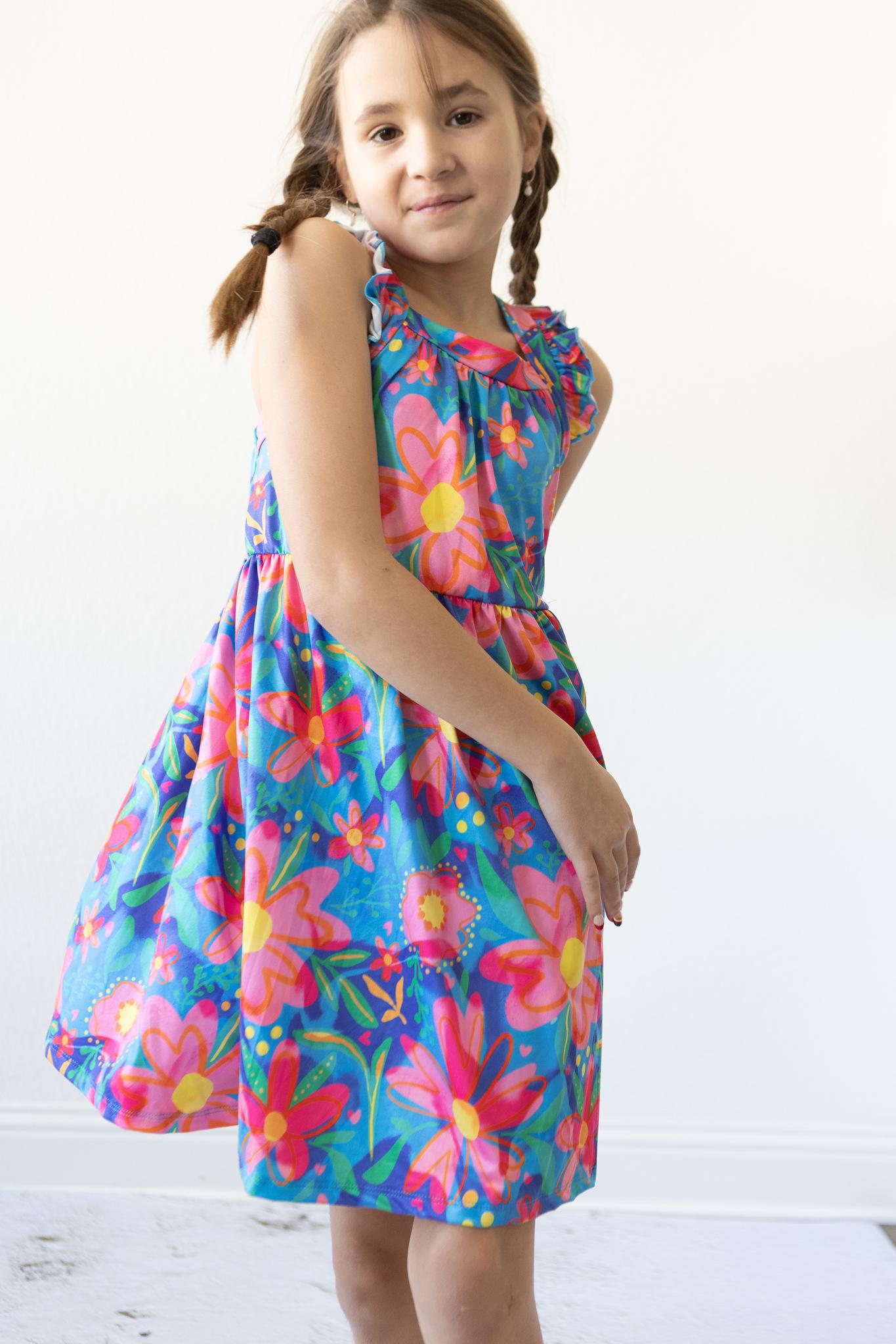 Springing Around Vibrant Floral Ruffle Dress - Mila & Rose ®