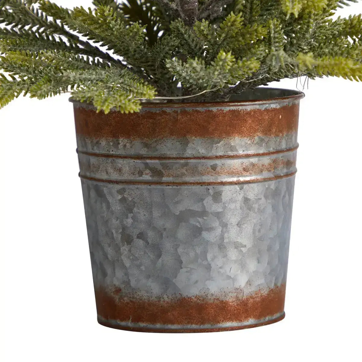 26” Pine “Natural Look” Artificial Christmas Tree with 35 Warm White Lights in Rustic Metal Planter - Green - Nearly