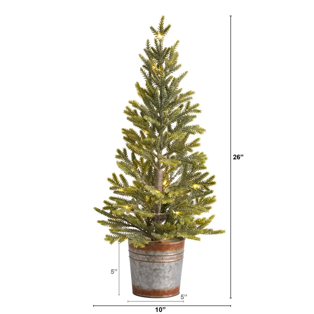 26” Pine “Natural Look” Artificial Christmas Tree with 35 Warm White Lights in Rustic Metal Planter - Green - Nearly