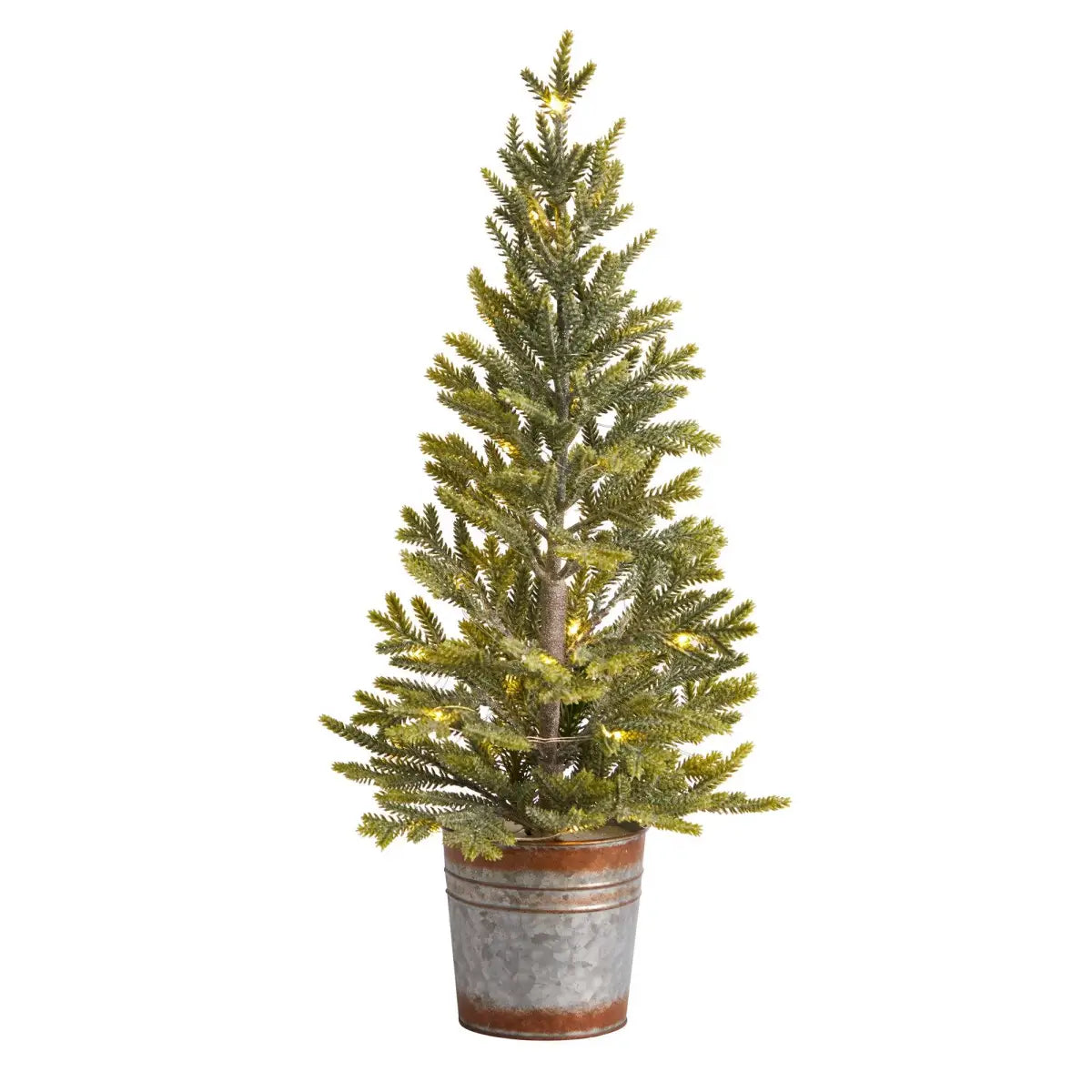 26” Pine “Natural Look” Artificial Christmas Tree with 35 Warm White Lights in Rustic Metal Planter - Green - Nearly