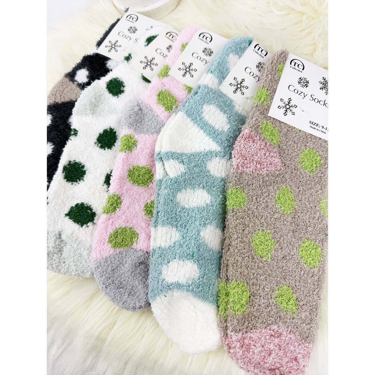 Cozy Soft Spa Polkadot Socks - Pink/Green - Love and Repeat