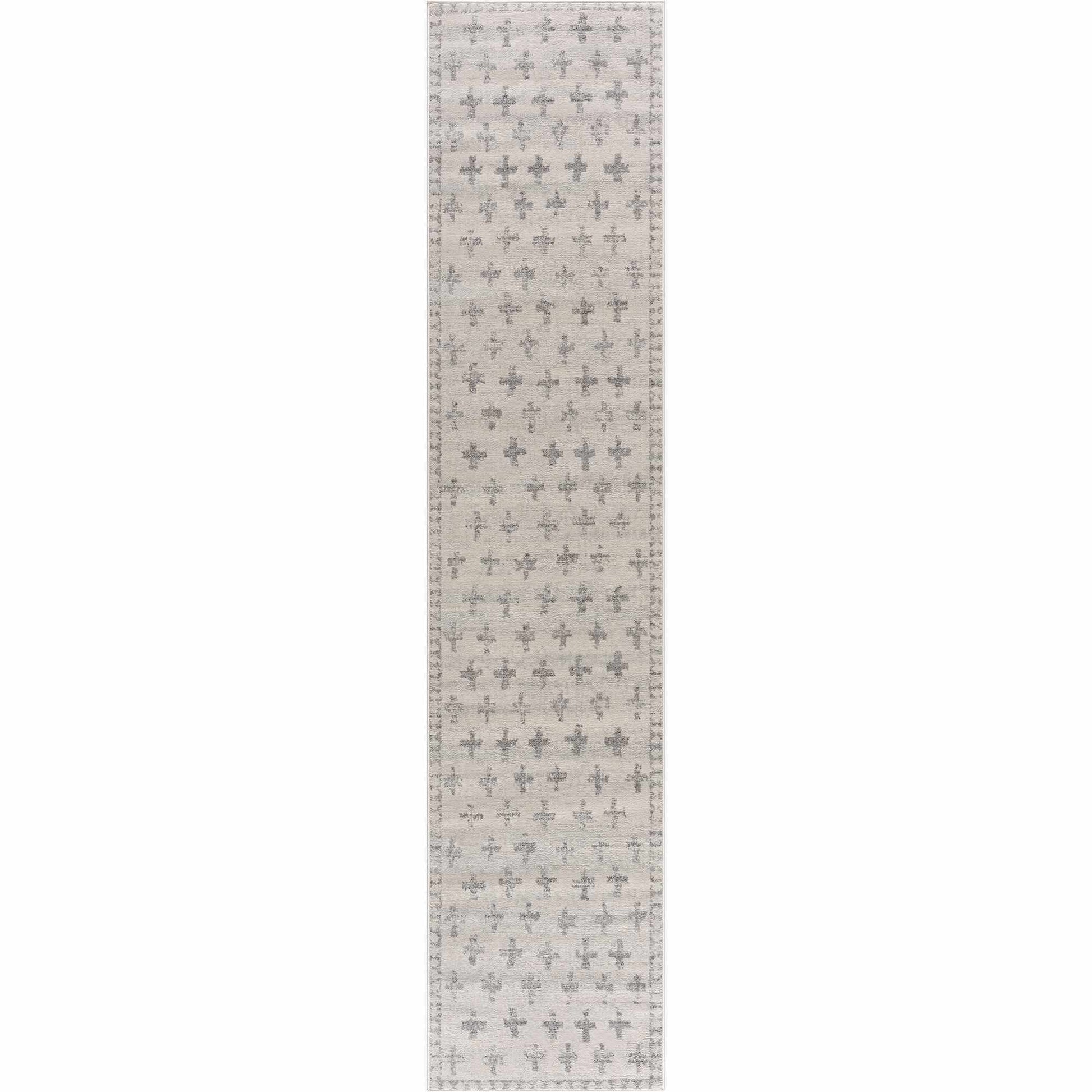 Tigris Swiss Cross Ivory&Gray Area Rug - 2’7’’ x 10’ Runner - Boutique Rugs