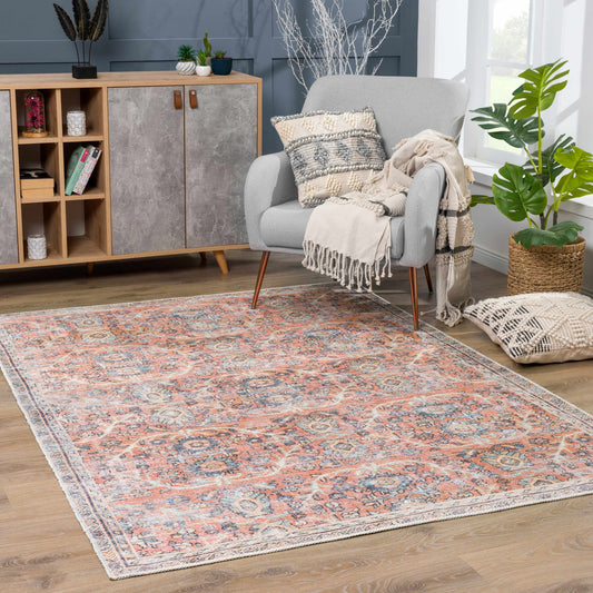 Urpi Rose & Blue Washable Area Rug - Clearance