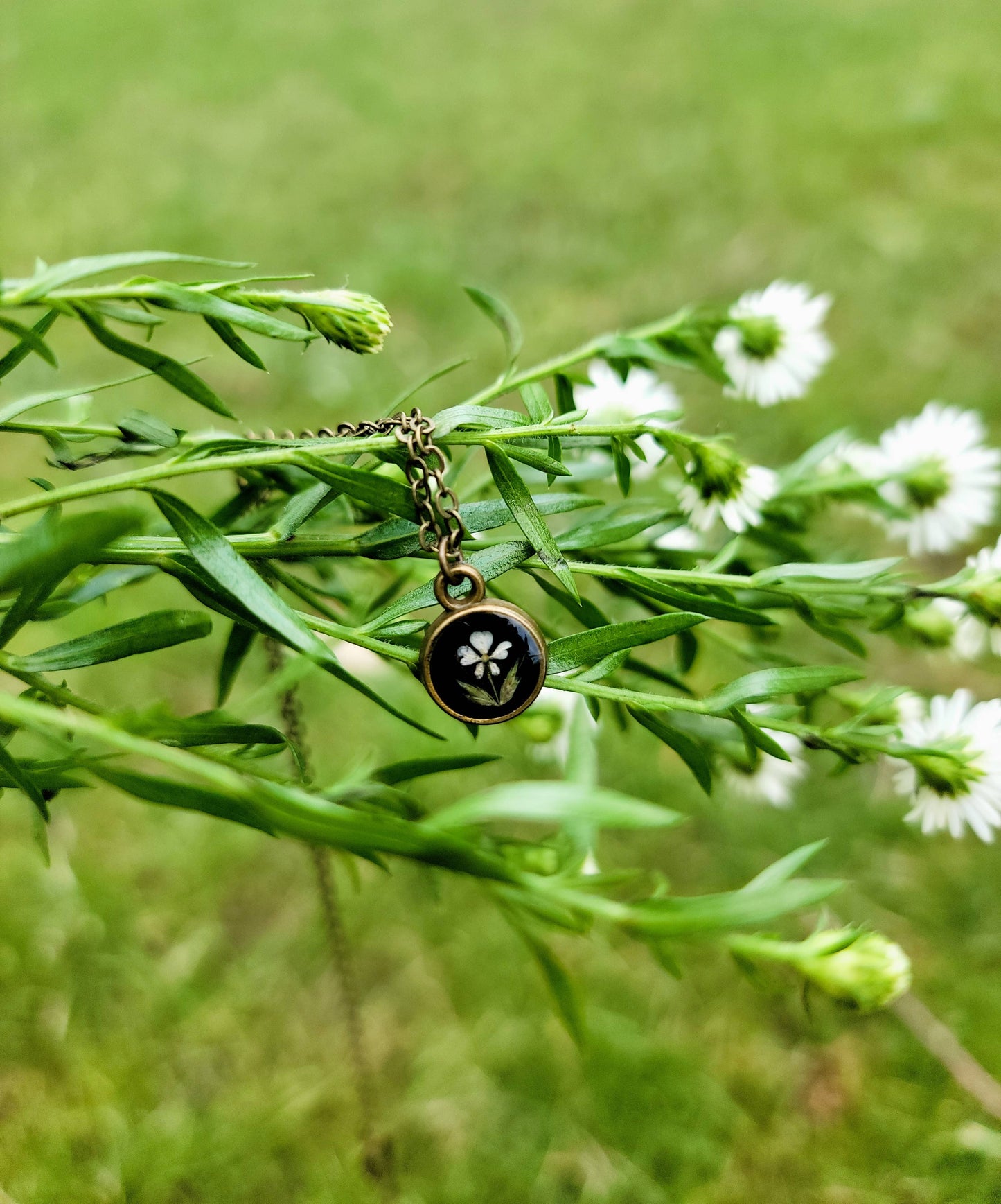 Collier cercle de petites fleurs, fleurs pressées