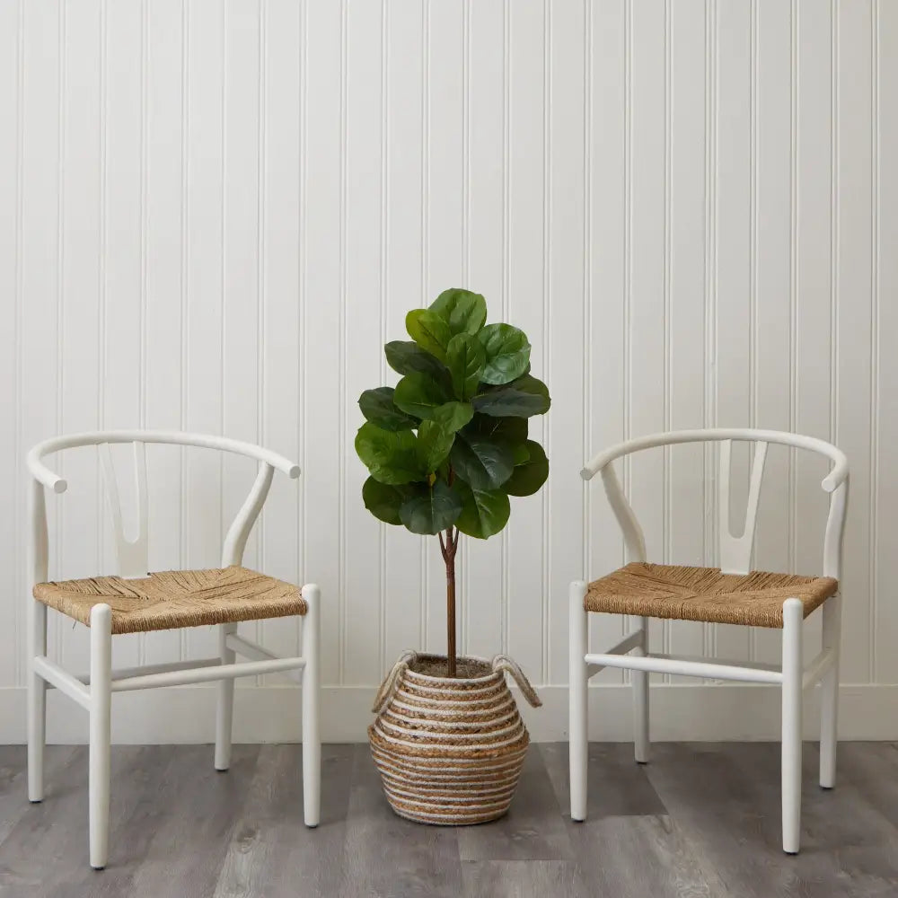 3.5’ Artificial Fiddle Leaf Fig Tree with Handmade Cotton & Jute Basket with Tassels DIY KIT - Nearly Natural