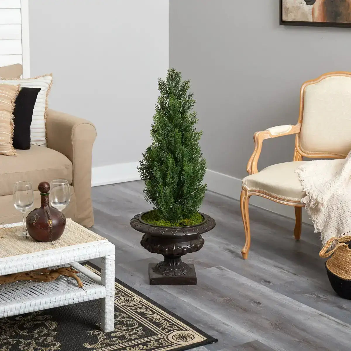 3.5’ Mini Cedar Artificial Pine Tree in Iron Colored Urn UV Resistant (Indoor/Outdoor) - Nearly Natural