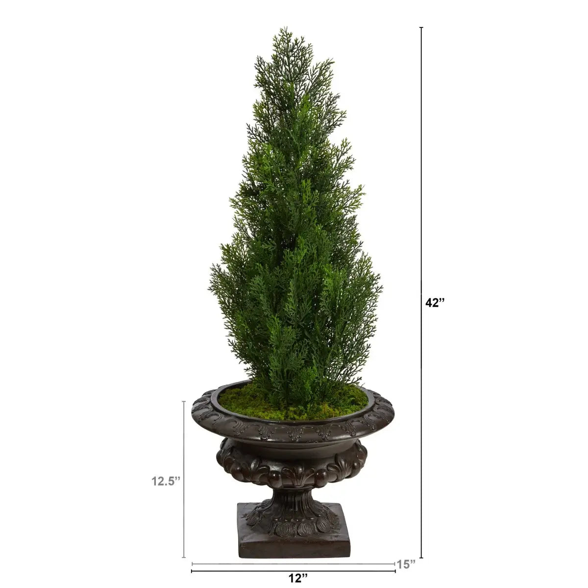3.5’ Mini Cedar Artificial Pine Tree in Iron Colored Urn UV Resistant (Indoor/Outdoor) - Nearly Natural