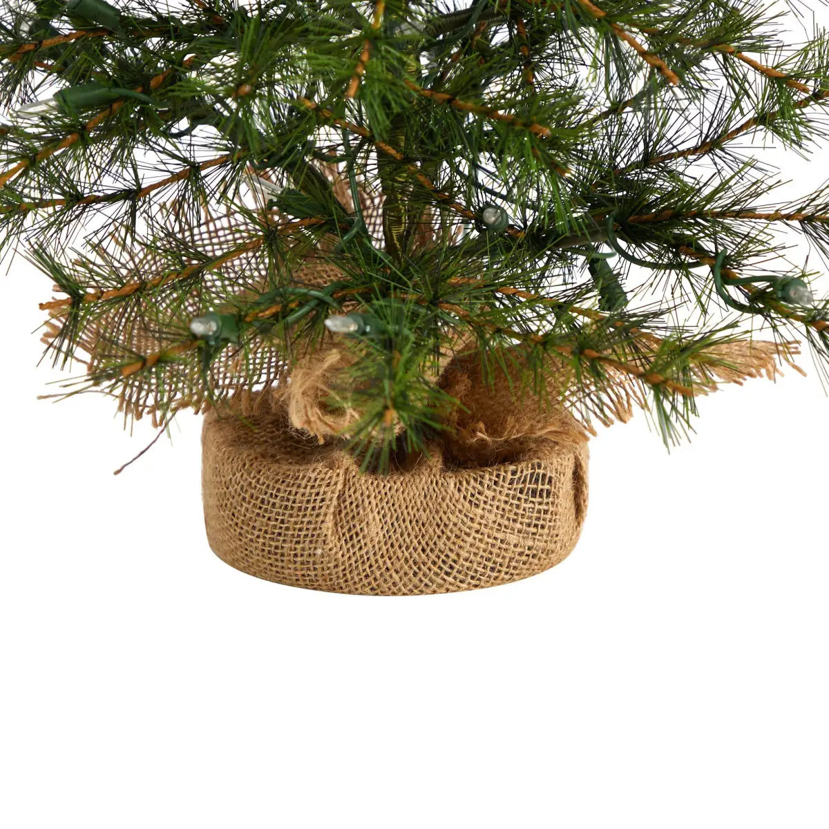 3’ Artificial Christmas Tree with 50 Clear LED Lights Set in a Burlap Base - Green - Nearly Natural
