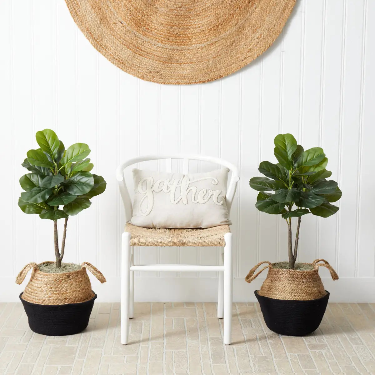 3’ Artificial Fiddle Leaf Fig Tree with Handmade Cotton & Jute Woven Planter DIY Kit - Set of 2 - Nearly Natural
