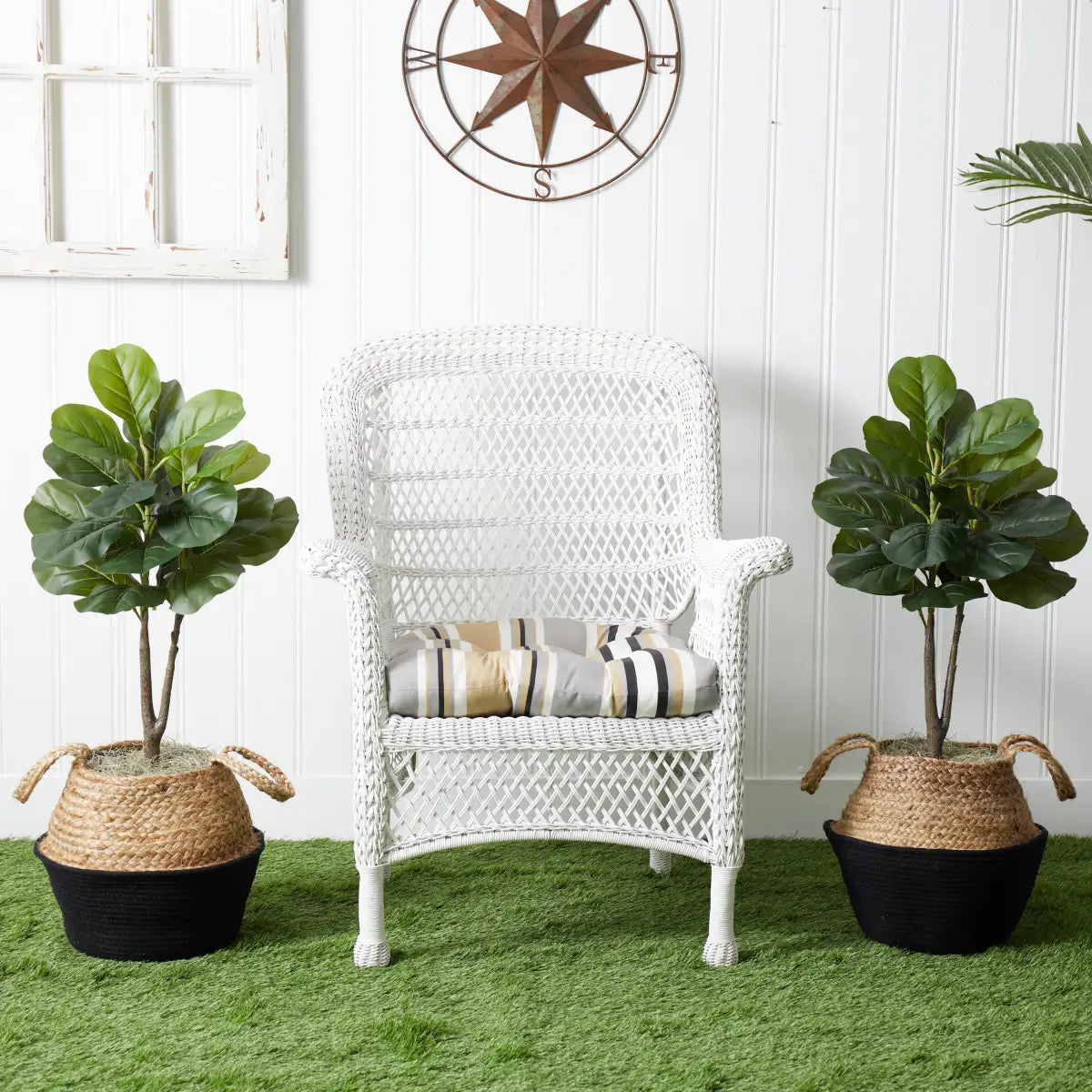 3’ Artificial Fiddle Leaf Fig Tree with Handmade Cotton & Jute Woven Planter DIY Kit - Set of 2 - Nearly Natural