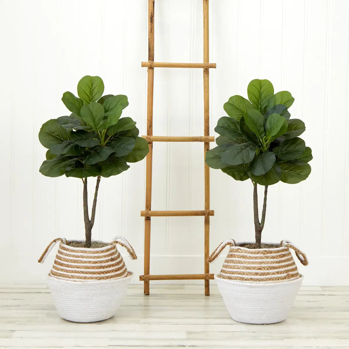 3’ Artificial Fiddle Leaf Fig Tree with Handmade Cotton & Jute Woven Planter DIY Kit - Set of 2 - Nearly Natural