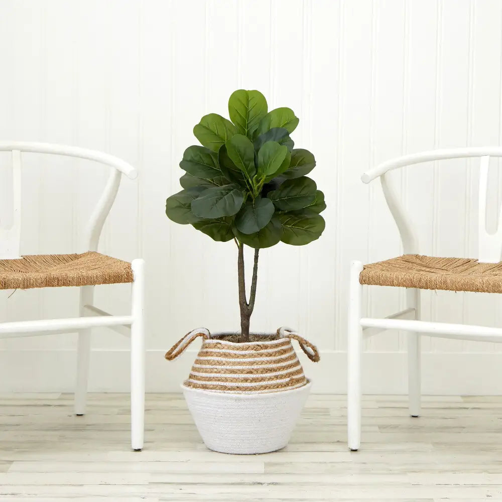 3’ Artificial Fiddle Leaf Fig Tree with Handmade Cotton & Jute Woven Basket DIY Kit - Nearly Natural