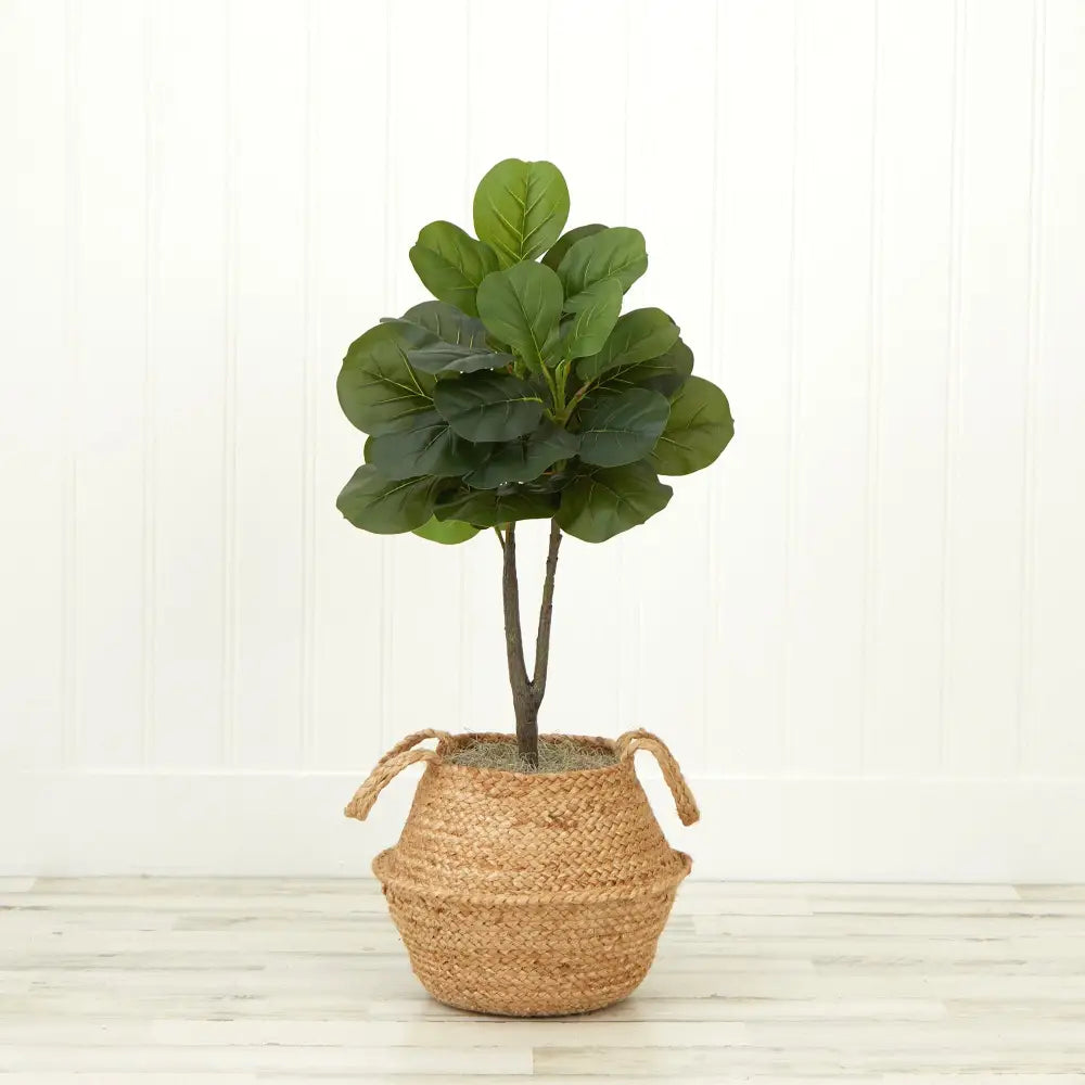 3’ Artificial Fiddle Leaf Fig Tree with Handmade Cotton & Jute Woven Basket DIY Kit - Neutral-Jute - Nearly Natural