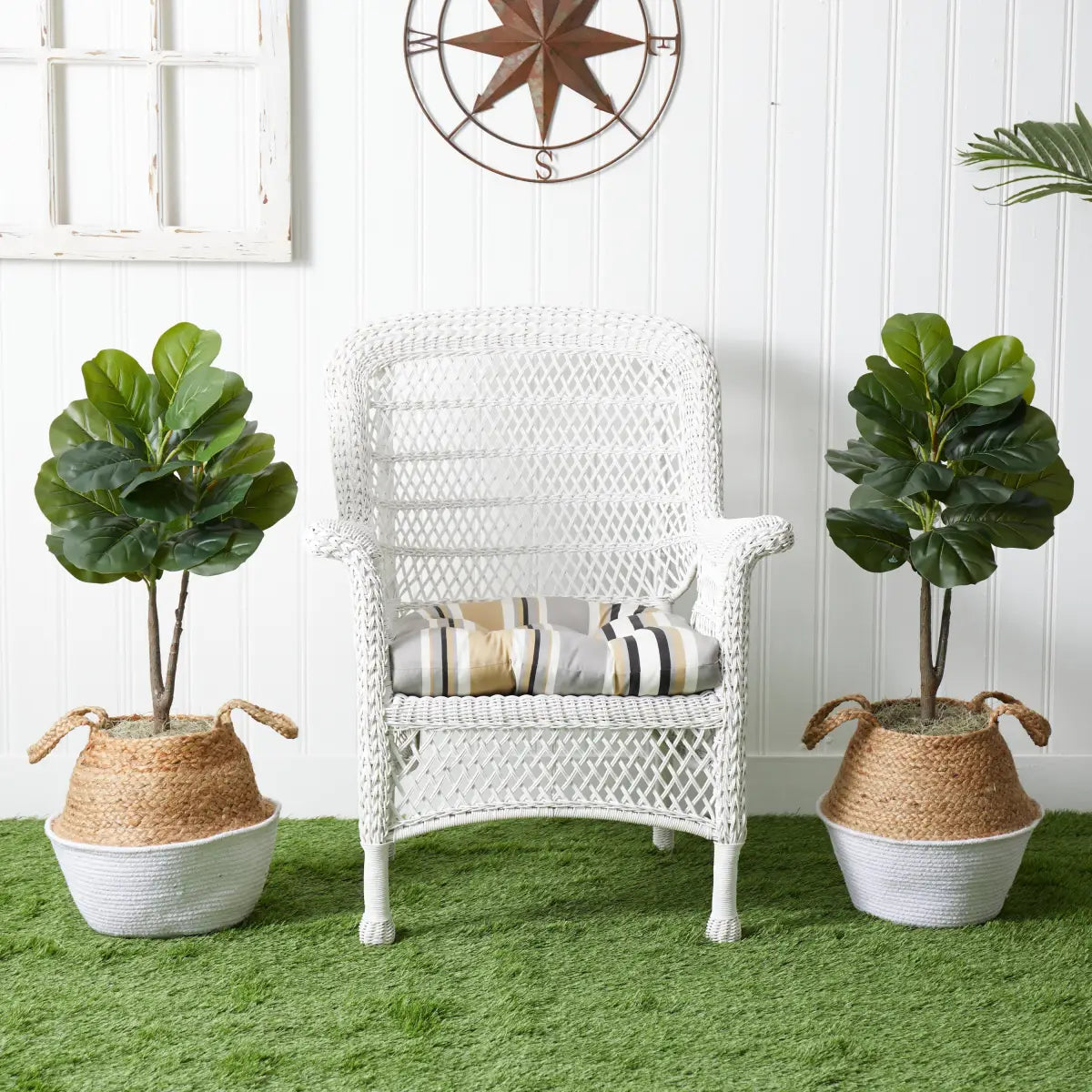 3’ Artificial Fiddle Leaf Fig Tree with Handmade Cotton & Jute Woven Planter DIY Kit - Set of 2 - Nearly Natural