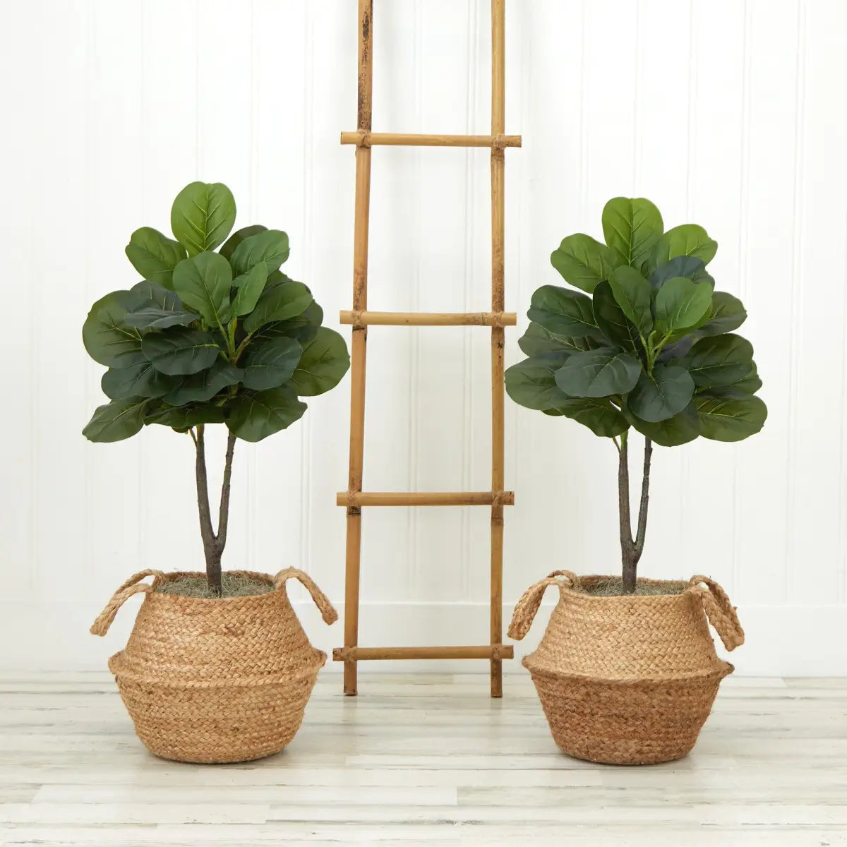 3’ Artificial Fiddle Leaf Fig Tree with Handmade Cotton & Jute Woven Planter DIY Kit - Set of 2 - Nearly Natural
