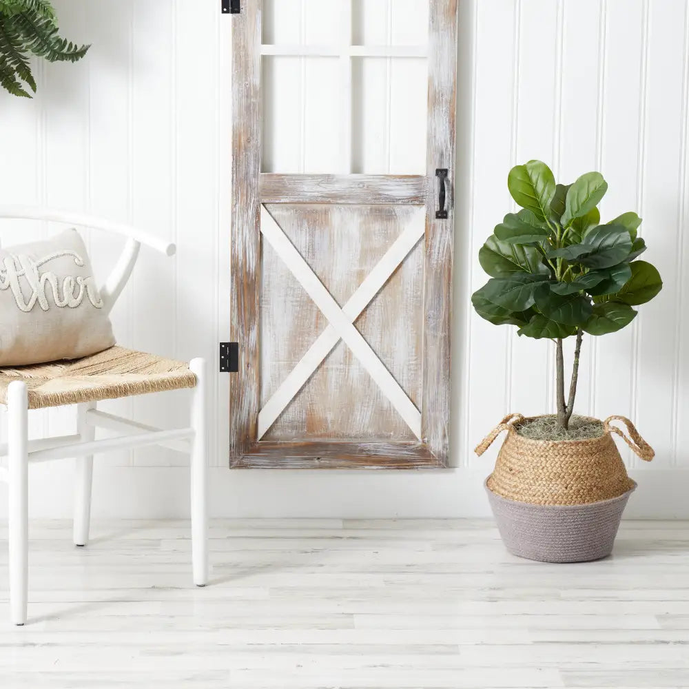3’ Artificial Fiddle Leaf Fig Tree with Handmade Cotton & Jute Woven Basket DIY Kit - Nearly Natural